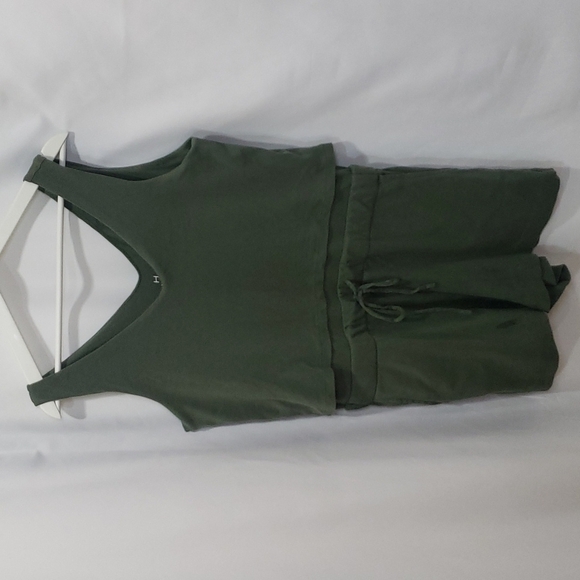 HALSTON Shorts Sleeveless 100% Cotton Romper Jumpsuit Army Green - Picture 1 of 5